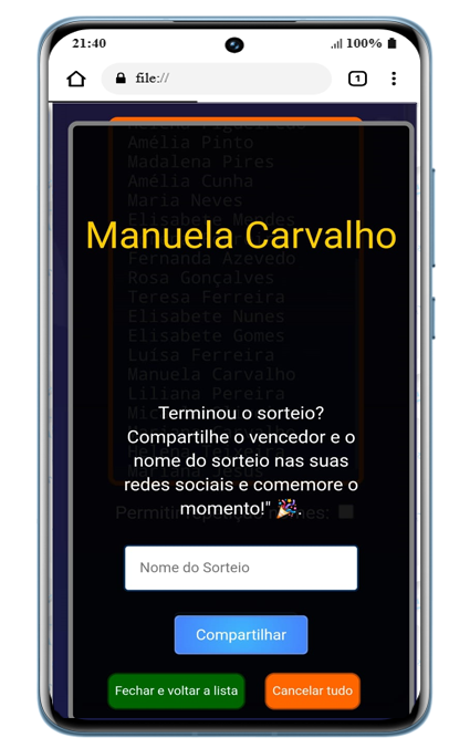 Compartilhamento de sorteio em redes sociais